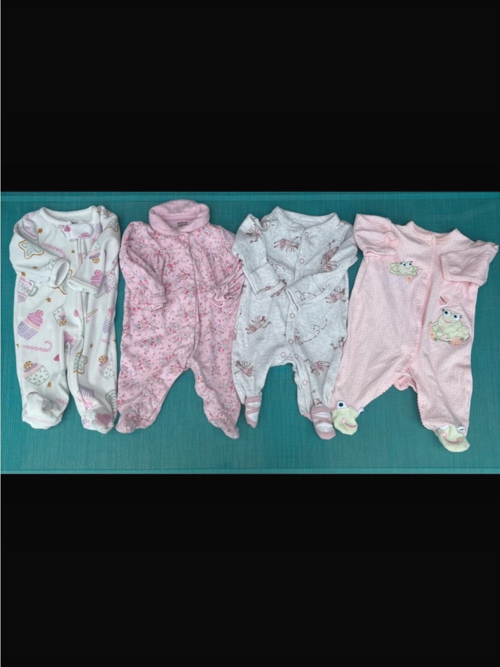 Baby Girls Pink and White Printed Footed One-Pieces - Set of 4